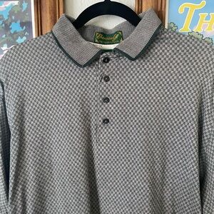 Vintage Bastion Golf Polo Mens XL Gray Micro Check Made in USA 100% Cotton